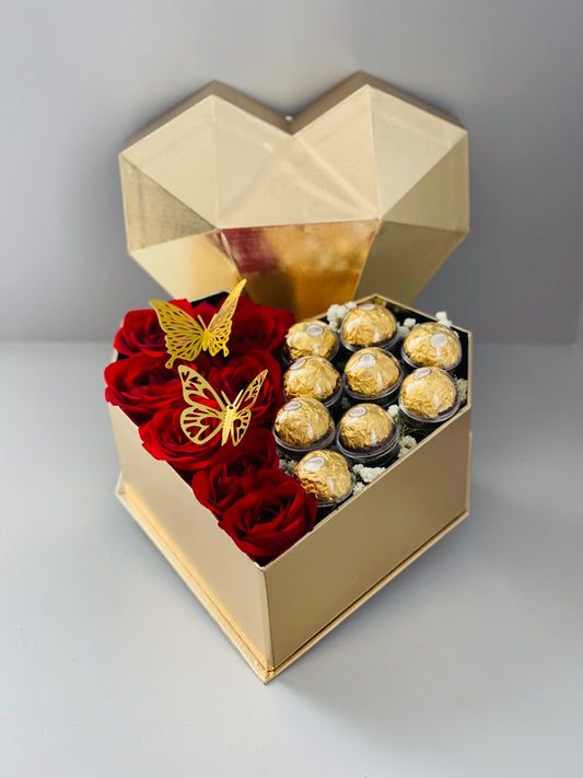 Heart Box flower arrangement With Ferrero chocolate